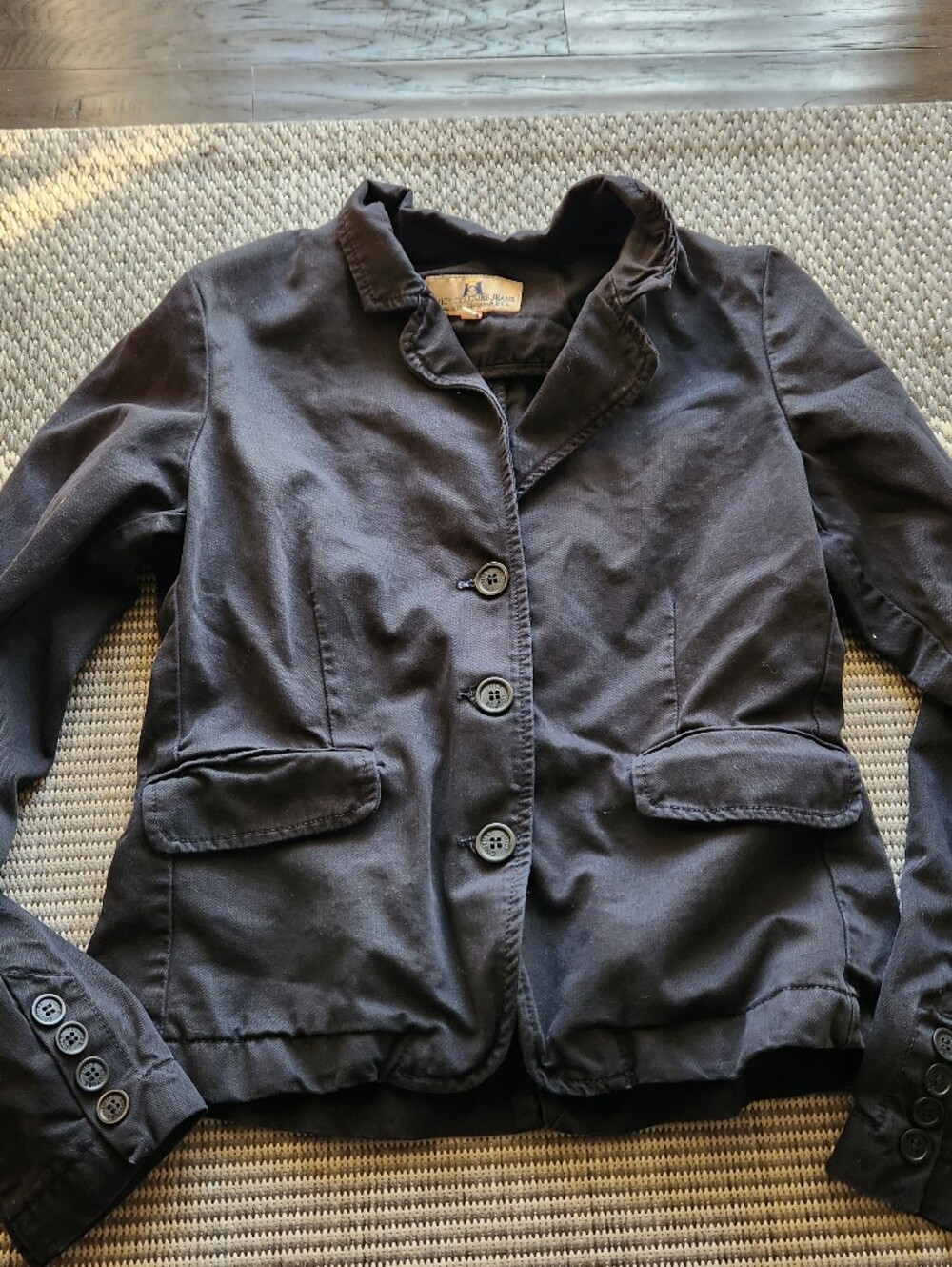 Vintage Juicy Couture Jeans Black Cotton Herringbone Blazer Jacket Heart Detail